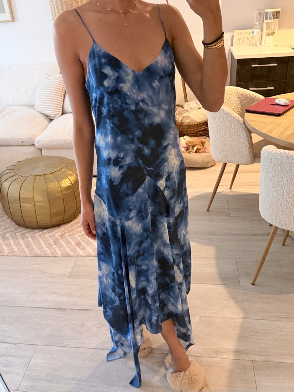 Michael Kors Blue Tie-Dye Slip Midi Dress